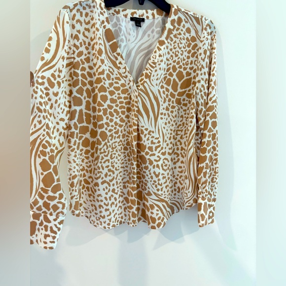 Ann Taylor Brown Cream Animal Print Long Sleeve Women’s Blouse Top S - Picture 4 of 8